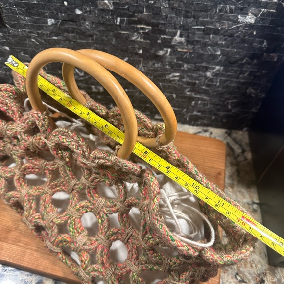 Estrella Shirleah Jute Bag Multicolor Round Wood Handles Vegan Made in India - Picture 9 of 13